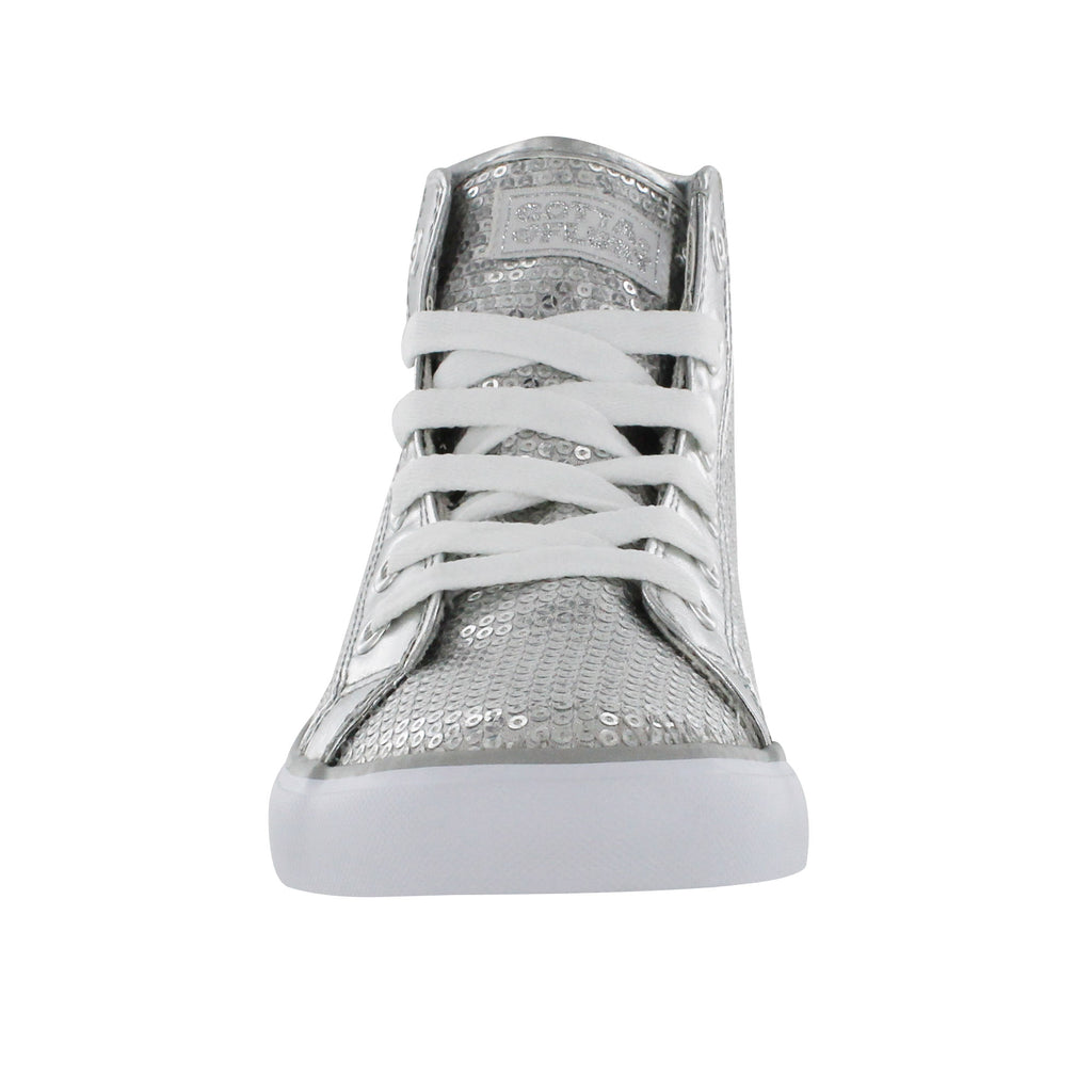Gotta Flurt Girl's Disco II Hi Silver Sequin Dance Sneaker.